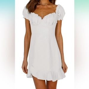 white ruffle mini dress
